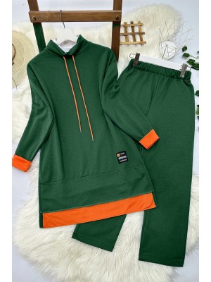 Turuncu Detaylı İki İp Penye İkili Takım   -Zümrüt
