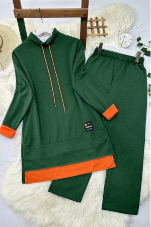 Turuncu Detaylı İki İp Penye İkili Takım   -Zümrüt