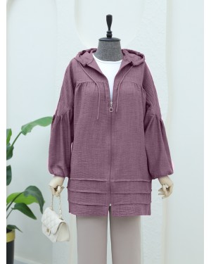 Yoke Pleated Double Pocket Hooded Cap -Cherry Color