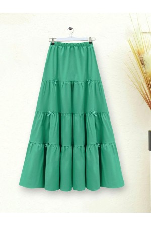 Ribbon Detailed Elastic Waist Skirt -Green