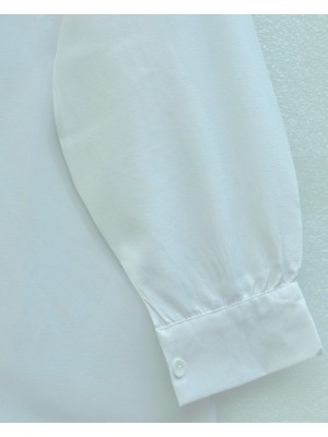 Düğmeli Oversize Düz Gömlek -Beyaz