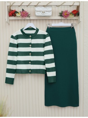 Beli Lastikli Krep Kalem Etek -Zümrüt