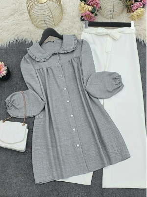 Bebe Yaka Boydan Düğmeli Tunik -Gri