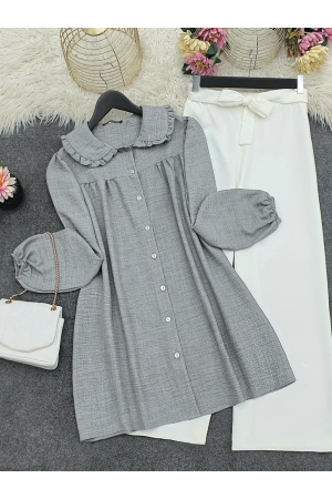 Bebe Yaka Boydan Düğmeli Tunik -Gri