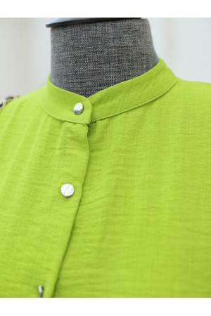 Metal Buttoned Trousers Suit with Elastic Sleeves -PISTACHIO GREEN