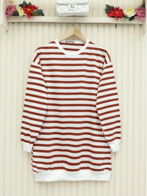 Side Striped Crew Neck Sweat   -Snuff
