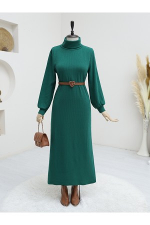 فستان قصير بياقة مدورة -زمرد