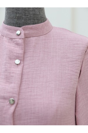 Metal Buttoned Trousers Suit with Elastic Sleeves -Powder
