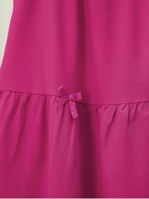 Kurdele Detaylı Parçalı Beli Lastikli Etek -Fuşya