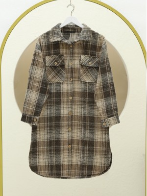 Çift Cepli Ekose Desen Oduncu Gömleği -Kahve