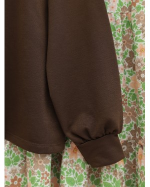 Floral Patterned Belted Two Piece Suit  -Brown