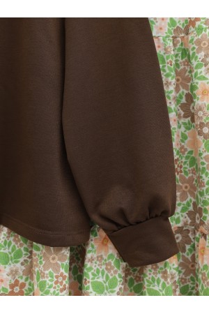 الأزهار منقوشة مربوط بدلة مزدوجة  -بنى