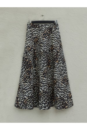 Leopard Pattern Elastic Waist Scuba Skirt -Ecru