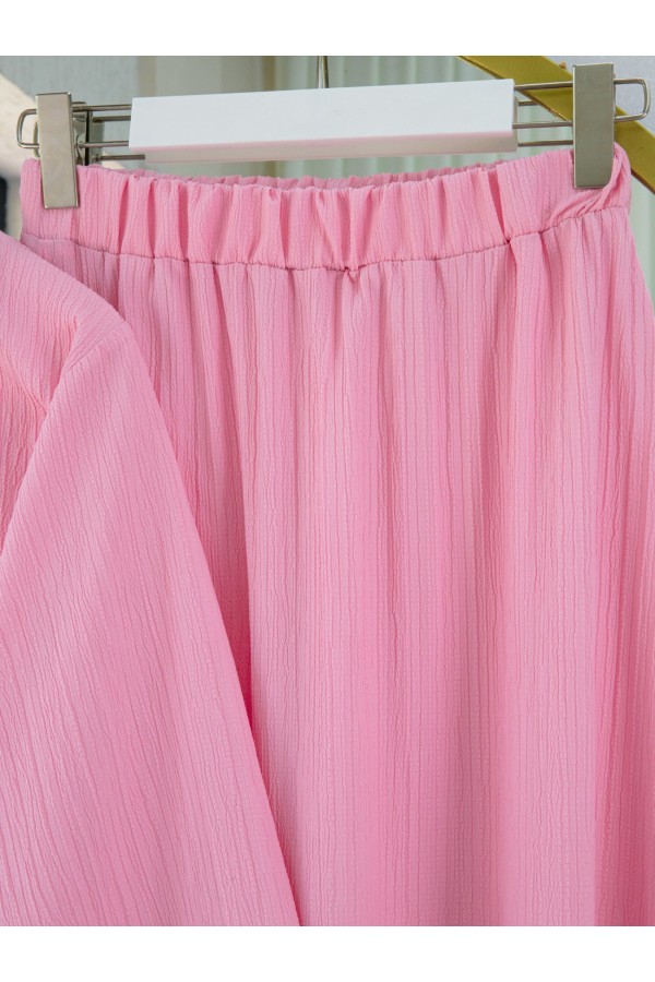 Önü Bağlamalı Etekli Krinkıl Takım   -Pembe