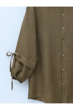 Double Suit with Elastic Sleeves and Lacing Detail -Brown