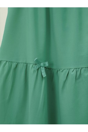 Ribbon Detailed Elastic Waist Skirt -Green
