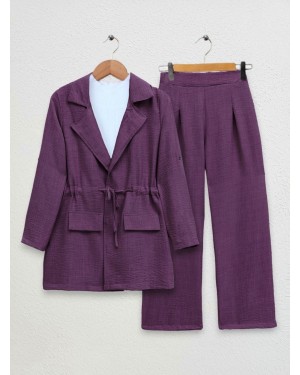 Kapaklı Tünel Köprülü Ceketli Keten Takım    -Mor