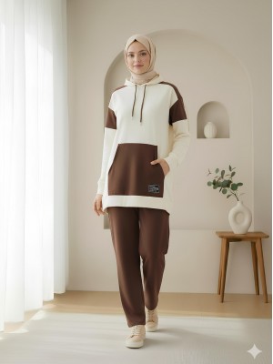 Kanguru Cepli Çift Renkli Takım -Bej