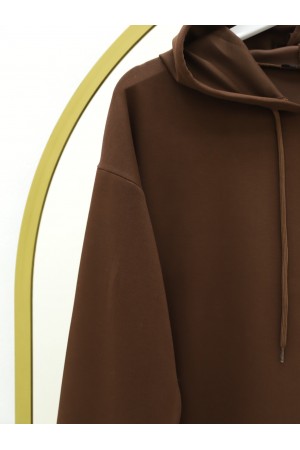 Oysho Fabric Hooded Set with Lace Detail on Slits -Brown