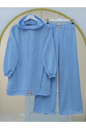 بدلة قطنية ممشطة بغطاء للرأس مع تفاصيل شعار  -ريشي