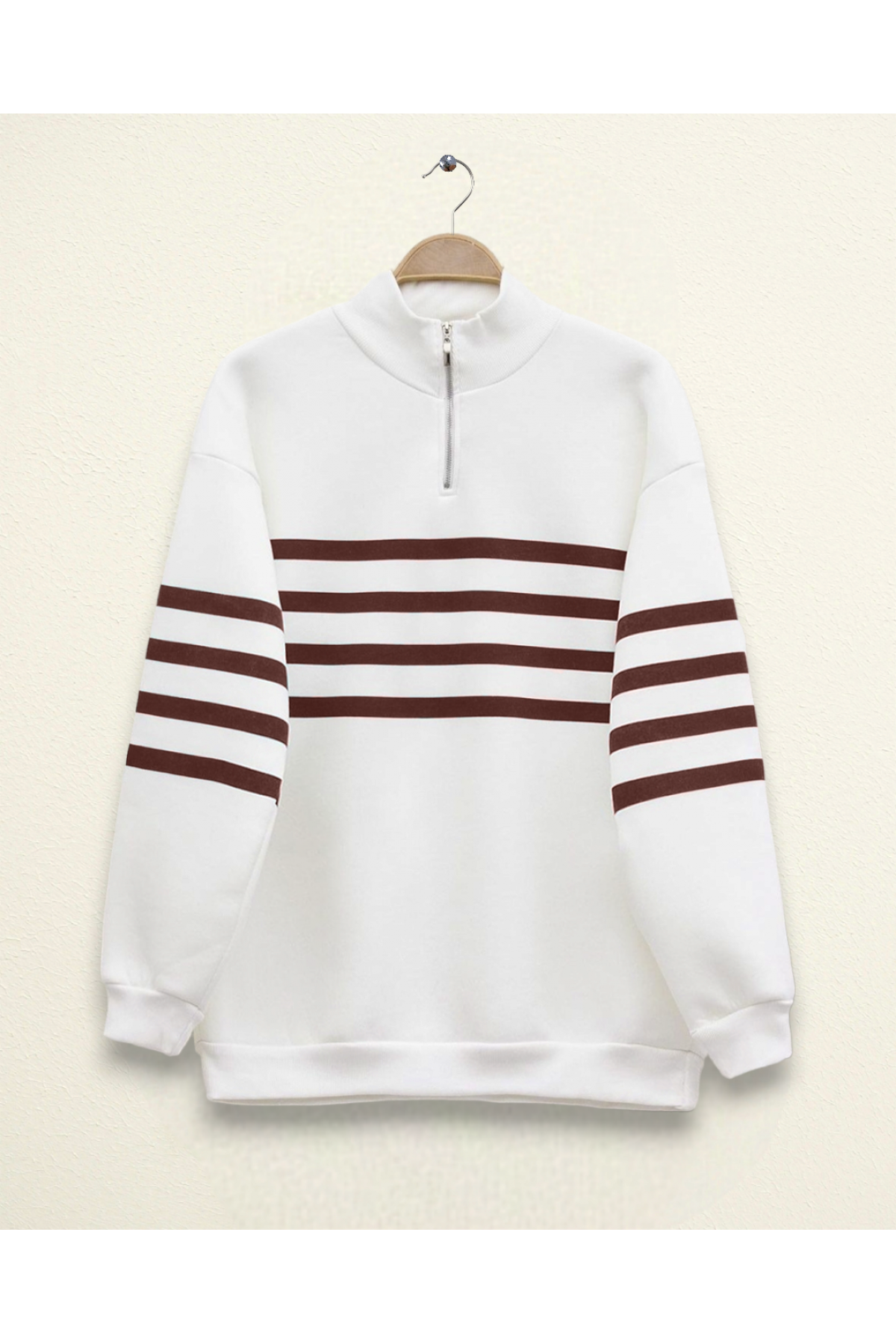 Fermuralı Uç İp Kıslık Polar Sweat (5004) -K. Kahve