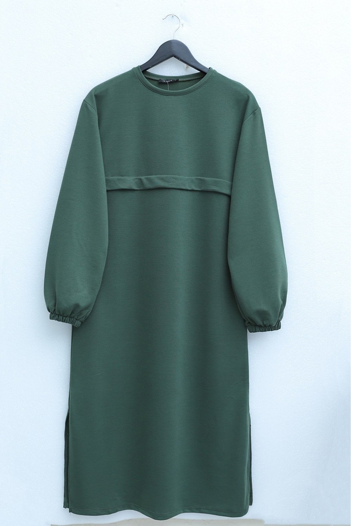 Round Neck Top Long Two Thread Combed Cotton Suit -Khaki