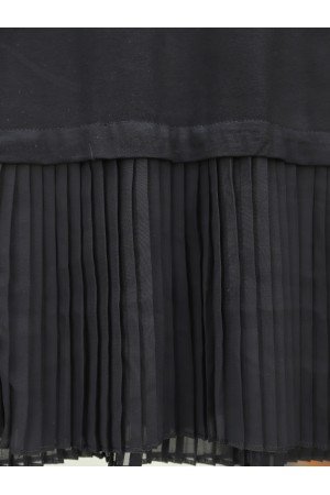 Dik Yaka Eteği Pliseli Penye İçlik -Siyah