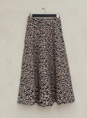 Leopar Desen Beli Lastikli Scuba Etek -Vizon