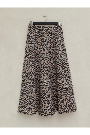 Leopard Pattern Elastic Waist Scuba Skirt -Mink color