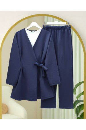 Beli Çift Bağlamalı Scuba Kimono Takım  -Laci