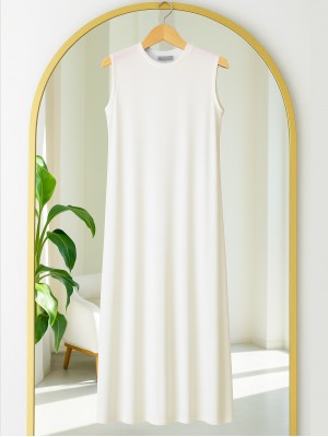 Zero Sleeve Long Combed Cotton Underwear -White