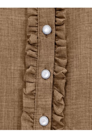 بدلة كتان بنصف أزرار مع كشكشة أمامية -بنى