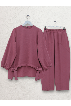 Front Gathered Shalwar Trousers Ayrobin Casual Suit  -Dried rose