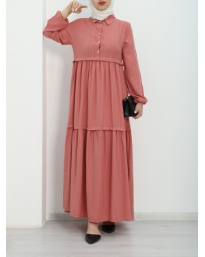 Partial Half Buttoned Sleeve Elastic Dress -Puppies mouth