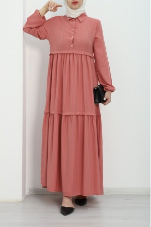 Partial Half Buttoned Sleeve Elastic Dress -Puppies mouth