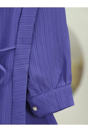 Pearl Buttoned Shoulder and Waist Tied Crinkle Shirt -Blue