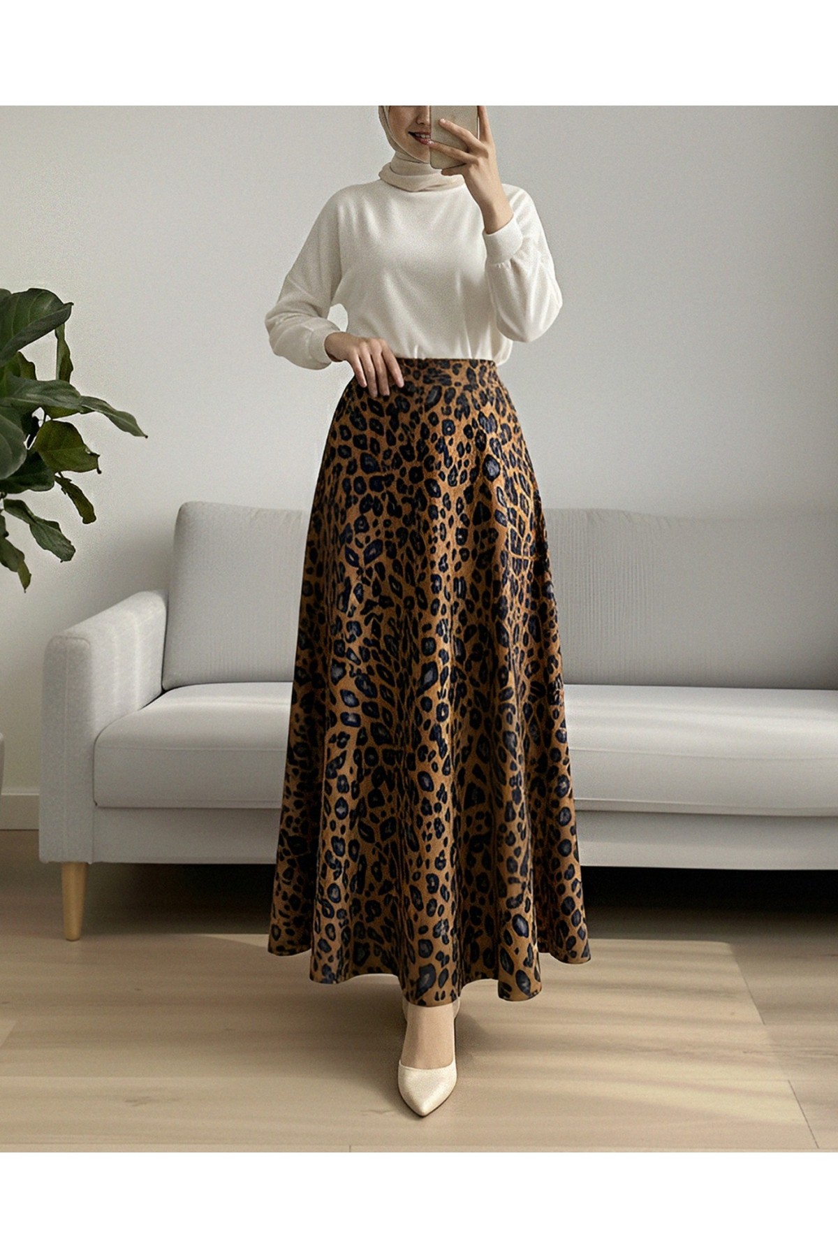 Leopard Print Scuba Skirt -Snuff