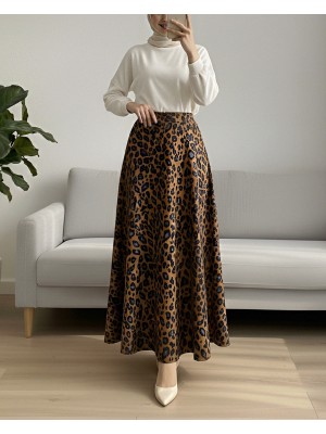 Leopar Desenli Scuba Etek -Taba