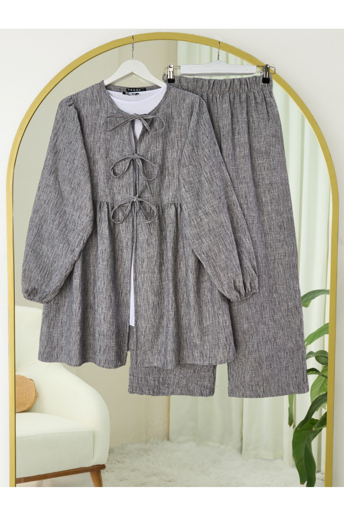 Tied Wide Leg Two Piece Suit -Smoked 