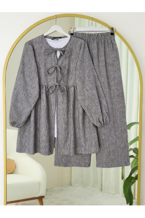 Tied Wide Leg Two Piece Suit -Smoked 