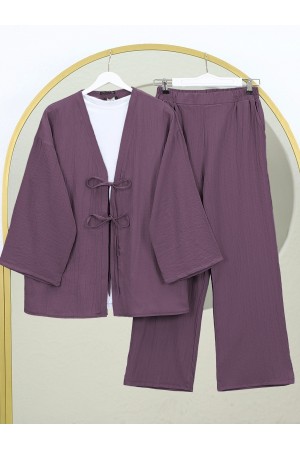 Crinkle Suit with Double Laced Front Trousers  -Cherry Color