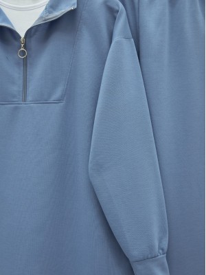 Yarım Fermuarlı Boğazlı Penye Takım -İndigo