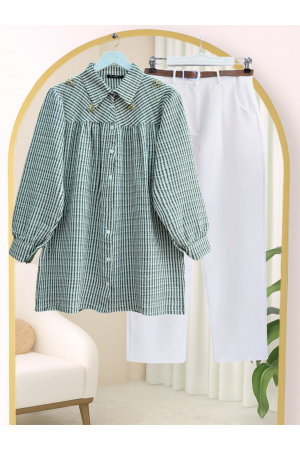 Striped Shirt with Stone and Bead Detail on Top -Black