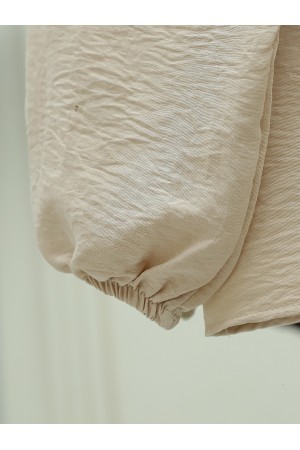 Bebe Yaka Dantelli Kolu Lastikli Gömlek -Vizon