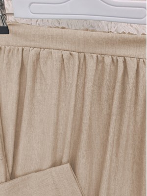 Yakası Ve Beli Bağlamalı Etekli Takım  -Vizon