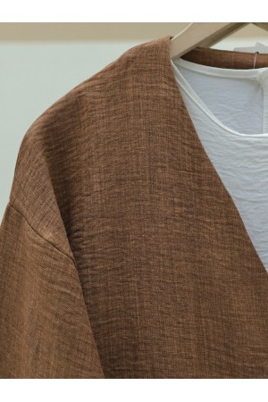 كيمونو من الكتان برباط جانبي -قرفة