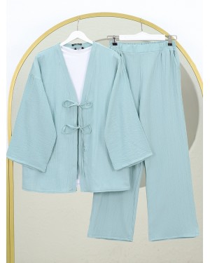 Crinkle Suit with Double Laced Front Trousers  -Sea green