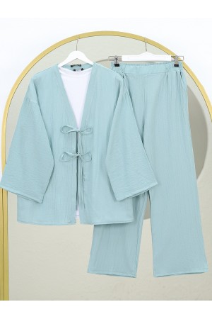 Crinkle Suit with Double Laced Front Trousers  -Sea green