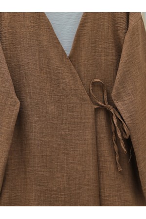 كيمونو من الكتان برباط جانبي -قرفة
