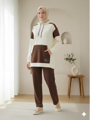 Kanguru Cepli Çift Renkli Takım -Bej